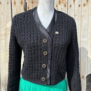 Vintage Black Knit Cardigan with Gold Button Accents Sz M